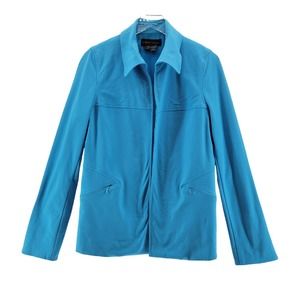 Nina Mclemore Stretch Knit Jacket Turquoise Blue Open Front Size 8 Needs TLC